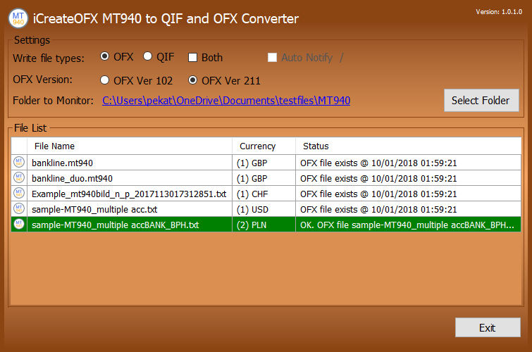 PayPal CSV to OFX main screen